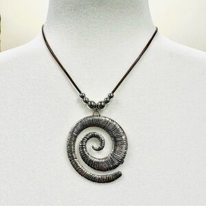 Boho silver spiral pendant necklace